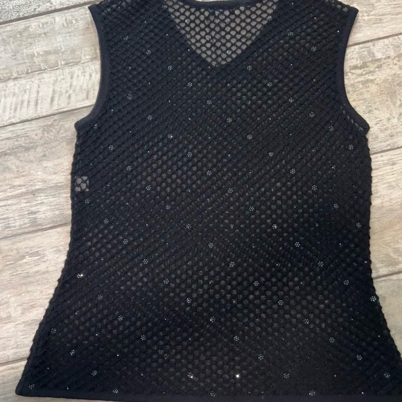St. John mesh sleeveless top. Black with rhinestone accents. Size S. - Picture 10 of 11